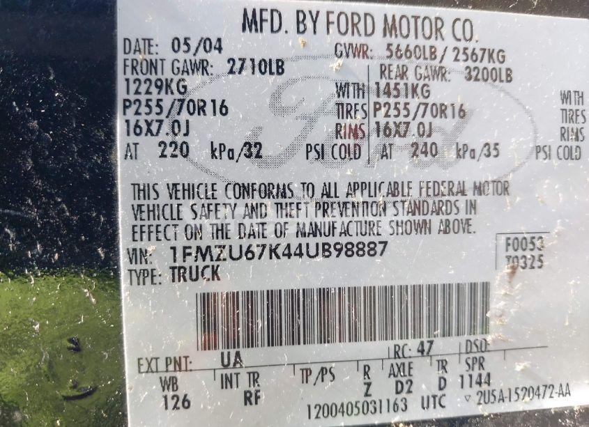 Photo 9 of 2004 Ford Explorer SPORT TRAC ADRENALIN/XLS/XLT (VIN 1FMZU67K44UB98887)