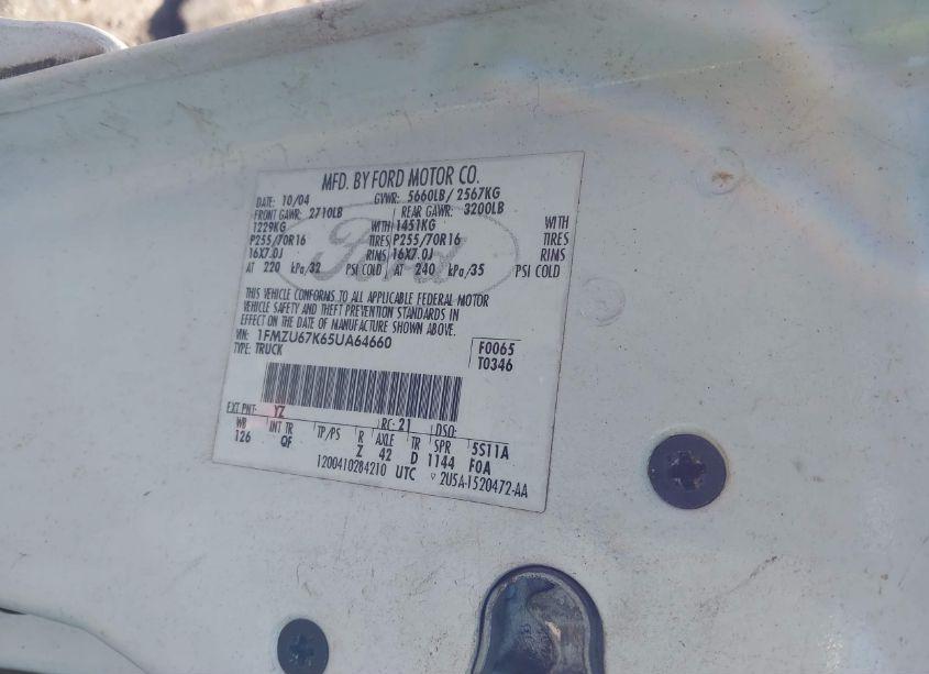 Photo 9 of 2005 Ford Explorer SPORT TRAC ADRENALIN/XLS/XLT (VIN 1FMZU67K65UA64660)