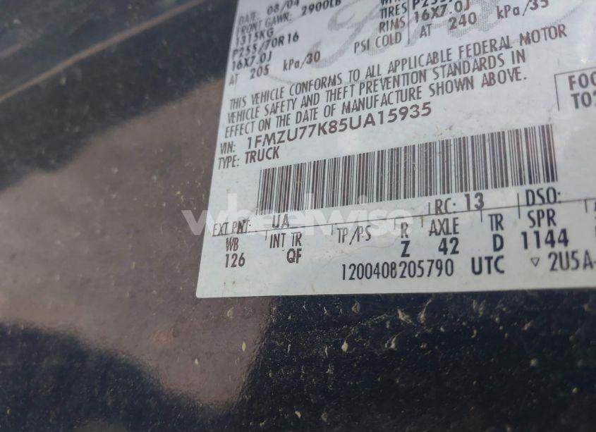 Photo 9 of 2005 Ford Explorer SPORT TRAC ADRENALIN/XLS/XLT (VIN 1FMZU67K85UA78995)