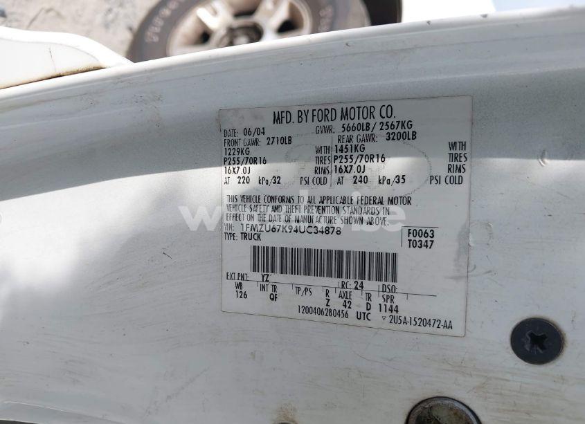 Photo 9 of 2004 Ford Explorer SPORT TRAC ADRENALIN/XLS/XLT (VIN 1FMZU67K94UC34878)