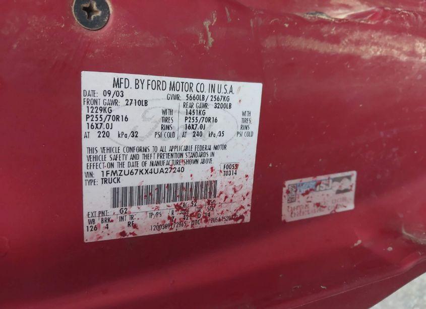 Photo 9 of 2004 Ford Explorer SPORT TRAC ADRENALIN/XLS/XLT (VIN 1FMZU67KX4UA27240)