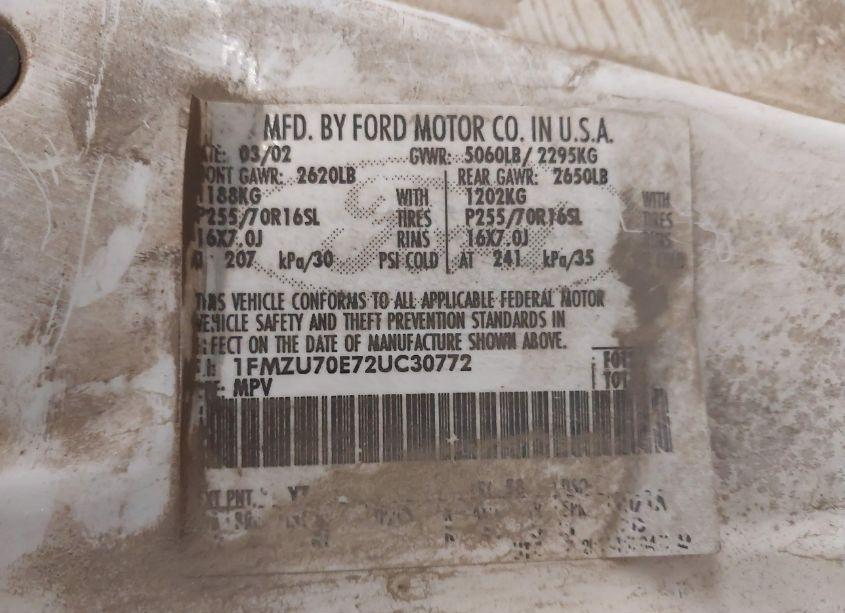 Photo 9 of 2002 Ford Explorer SPORT (VIN 1FMZU70E72UC30772)