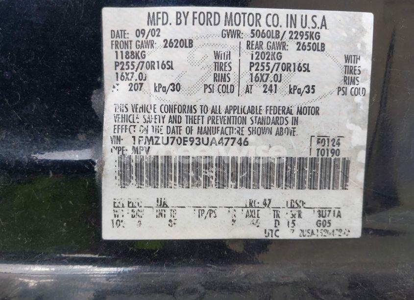 Photo 9 of 2003 Ford Explorer SPORT XLS/XLT (VIN 1FMZU70E93UA47746)