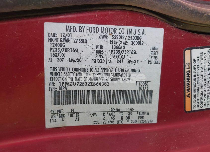 Photo 9 of 2002 Ford Explorer XLS (VIN 1FMZU72E32ZB64382)