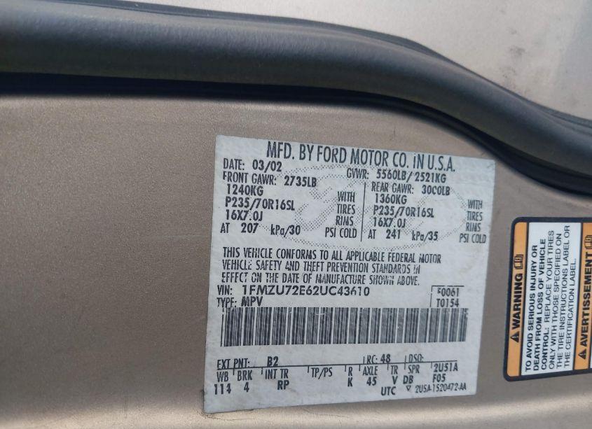 Photo 9 of 2002 Ford Explorer XLS (VIN 1FMZU72E62UC43610)