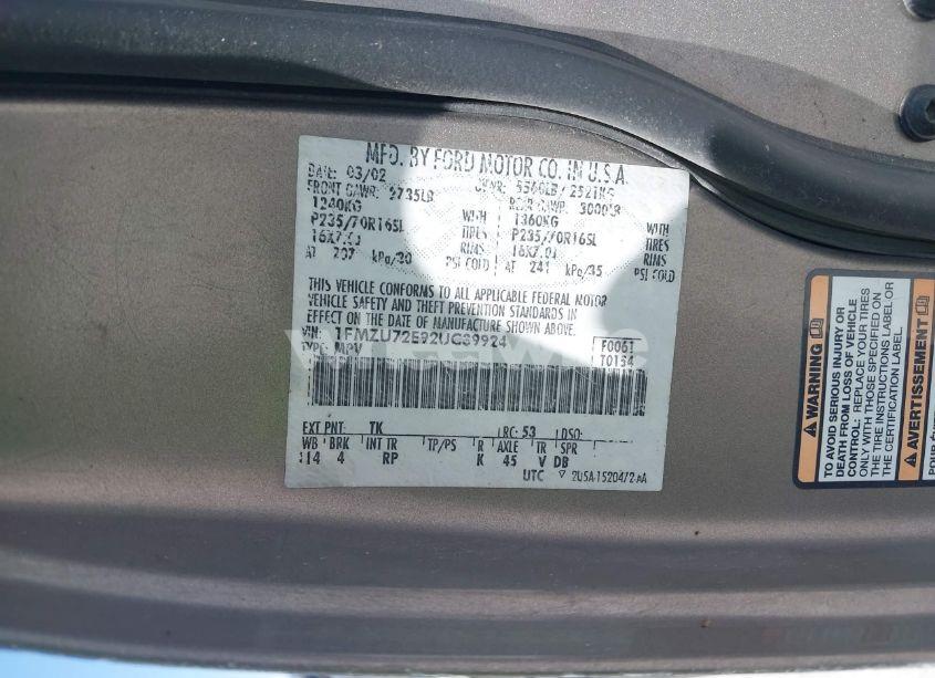 Photo 9 of 2002 Ford Explorer XLS (VIN 1FMZU72E92UC39924)