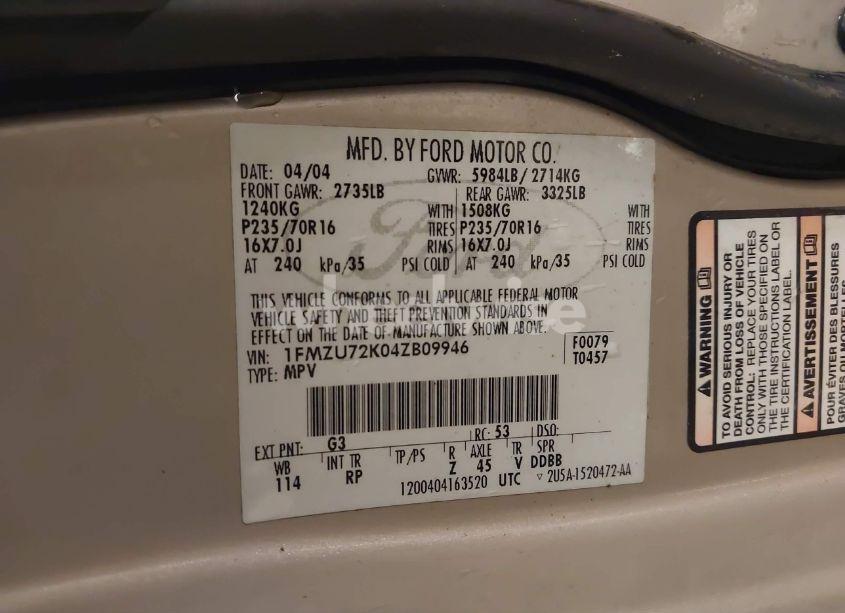 Photo 9 of 2004 Ford Explorer XLS (VIN 1FMZU72K04ZB09946)