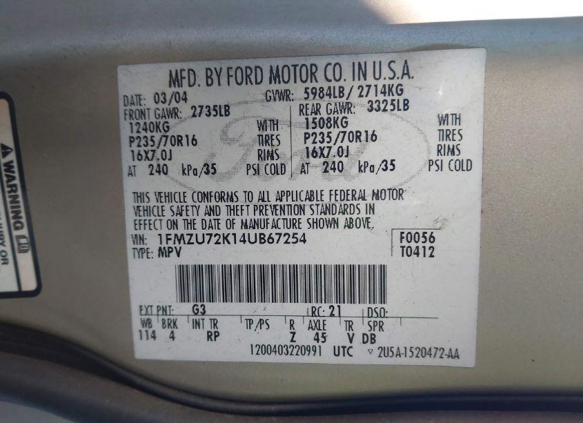 Photo 9 of 2004 Ford Explorer XLS (VIN 1FMZU72K14UB67254)