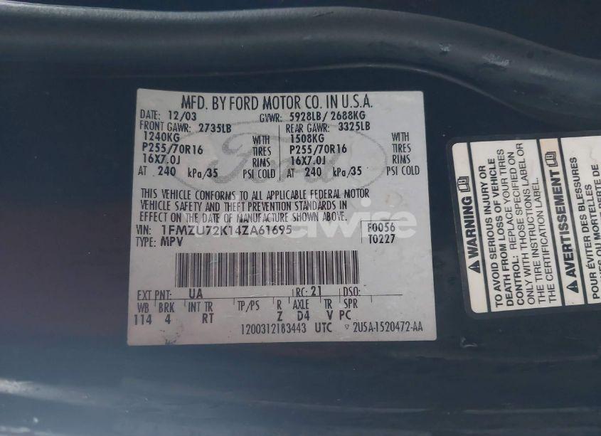 Photo 9 of 2004 Ford Explorer XLS (VIN 1FMZU72K14ZA61695)