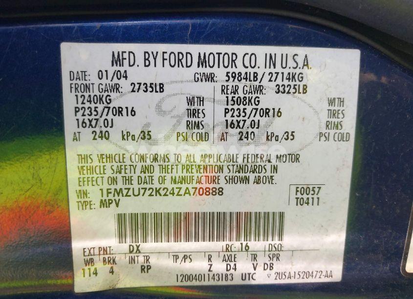 Photo 9 of 2004 Ford Explorer XLS (VIN 1FMZU72K24ZA70888)