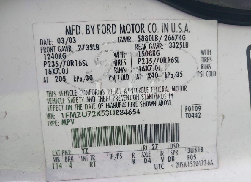 Photo 9 of 2003 Ford Explorer XLS (VIN 1FMZU72K53UB84654)