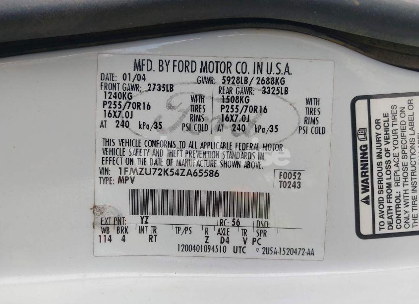 Photo 9 of 2004 Ford Explorer XLS (VIN 1FMZU72K54ZA65586)