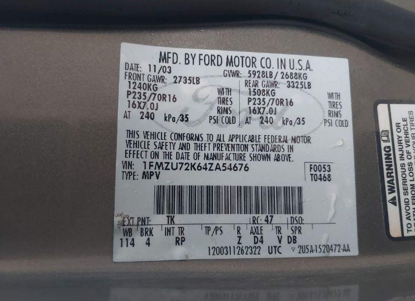 Photo 9 of 2004 Ford Explorer XLS (VIN 1FMZU72K64ZA54676)