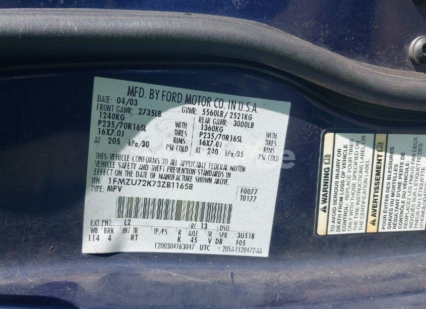 Photo 9 of 2003 Ford Explorer XLS (VIN 1FMZU72K73ZB11658)