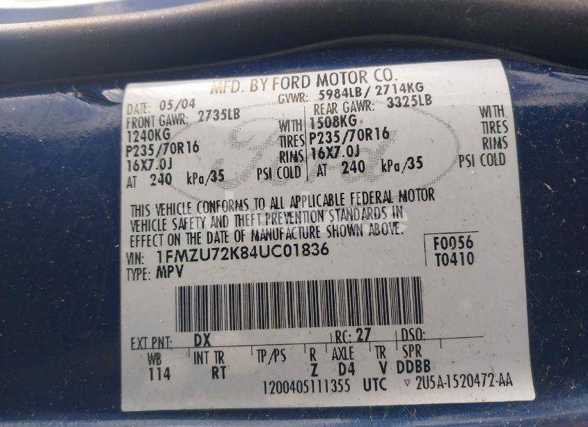 Photo 9 of 2004 Ford Explorer XLS (VIN 1FMZU72K84UC01836)