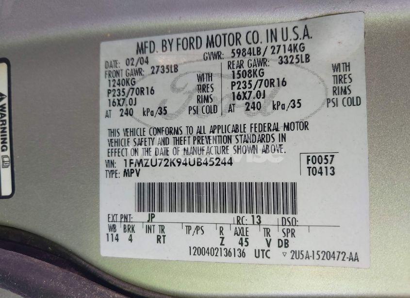 Photo 9 of 2004 Ford Explorer XLS (VIN 1FMZU72K94UB45244)