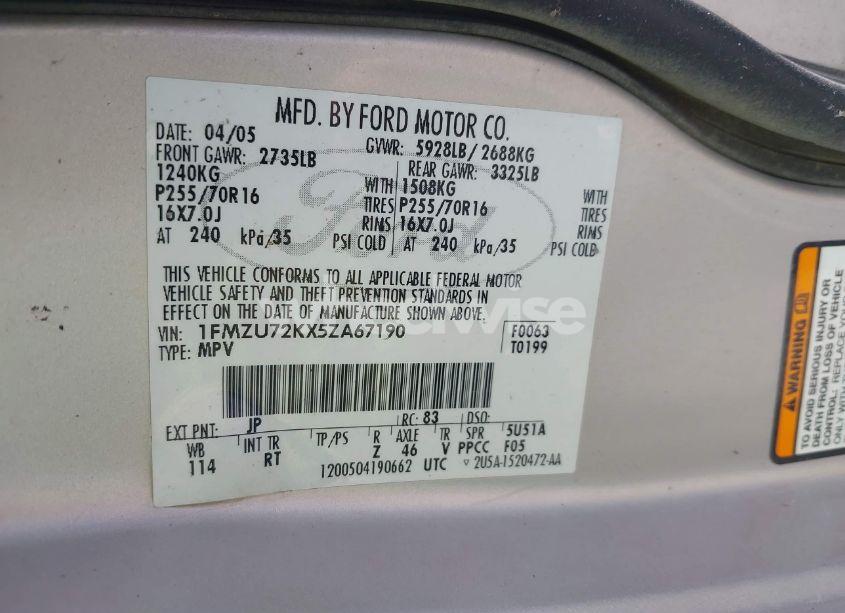 Photo 9 of 2005 Ford Explorer XLS/XLS SPORT (VIN 1FMZU72KX5ZA67190)