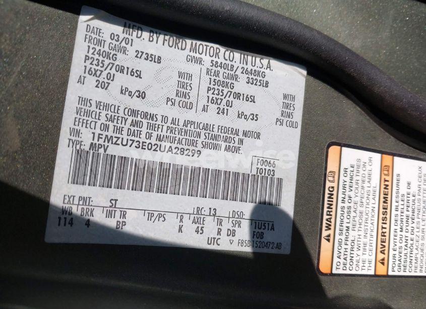 Photo 9 of 2002 Ford Explorer XLT (VIN 1FMZU73E02UA28299)