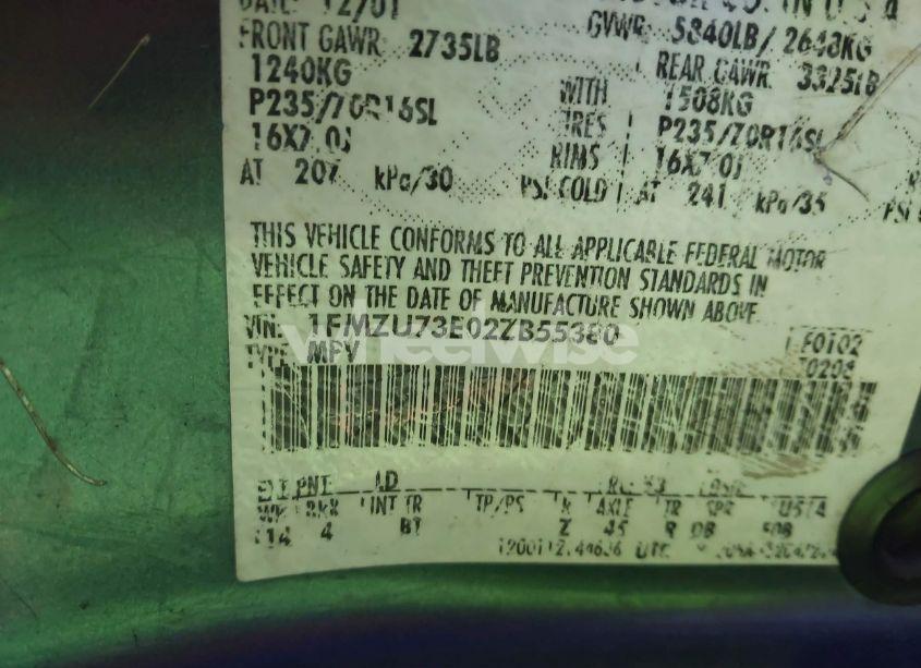 Photo 9 of 2002 Ford Explorer XLT (VIN 1FMZU73E02ZB55380)