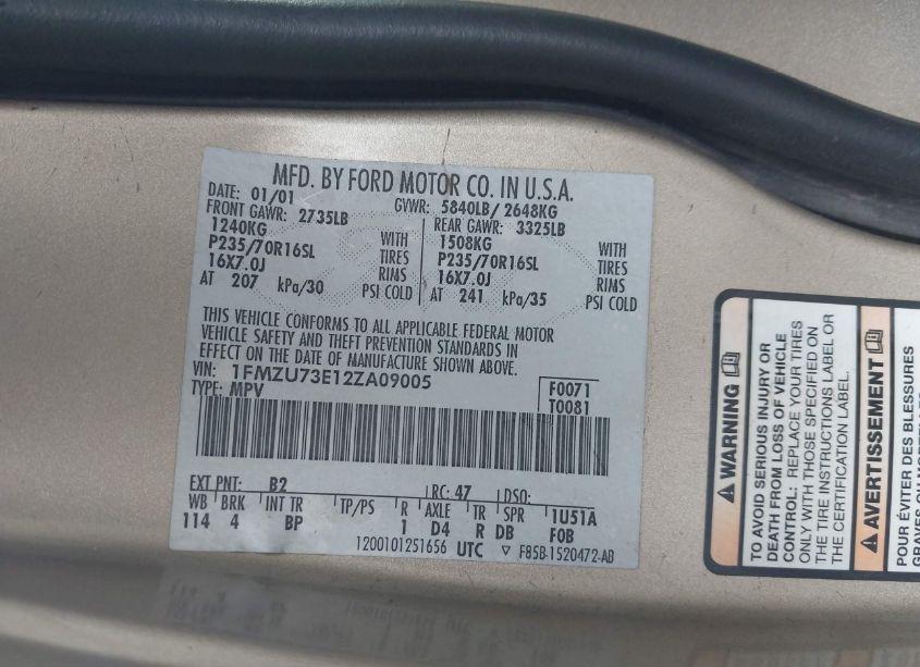 Photo 9 of 2002 Ford Explorer XLT (VIN 1FMZU73E12ZA09005)