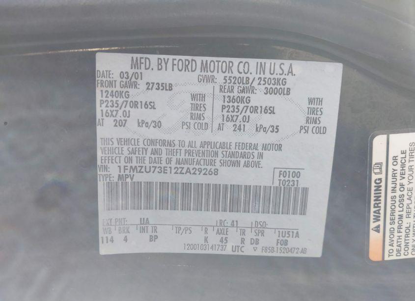 Photo 9 of 2002 Ford Explorer XLT (VIN 1FMZU73E12ZA29268)