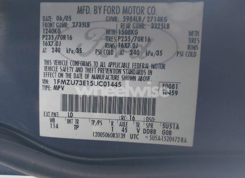 Photo 9 of 2005 Ford Explorer XLT/XLT SPORT (VIN 1FMZU73E15UC01445)