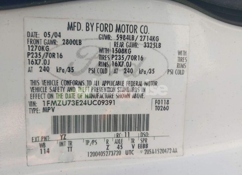 Photo 9 of 2004 Ford Explorer NBX/XLT (VIN 1FMZU73E24UC09391)