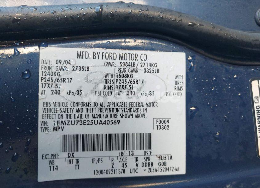 Photo 9 of 2005 Ford Explorer XLT/XLT SPORT (VIN 1FMZU73E25UA40569)