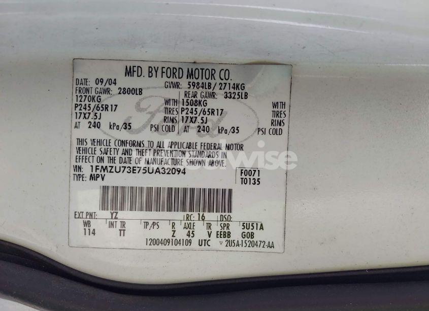 Photo 9 of 2005 Ford Explorer XLT/XLT SPORT (VIN 1FMZU73E75UA32094)