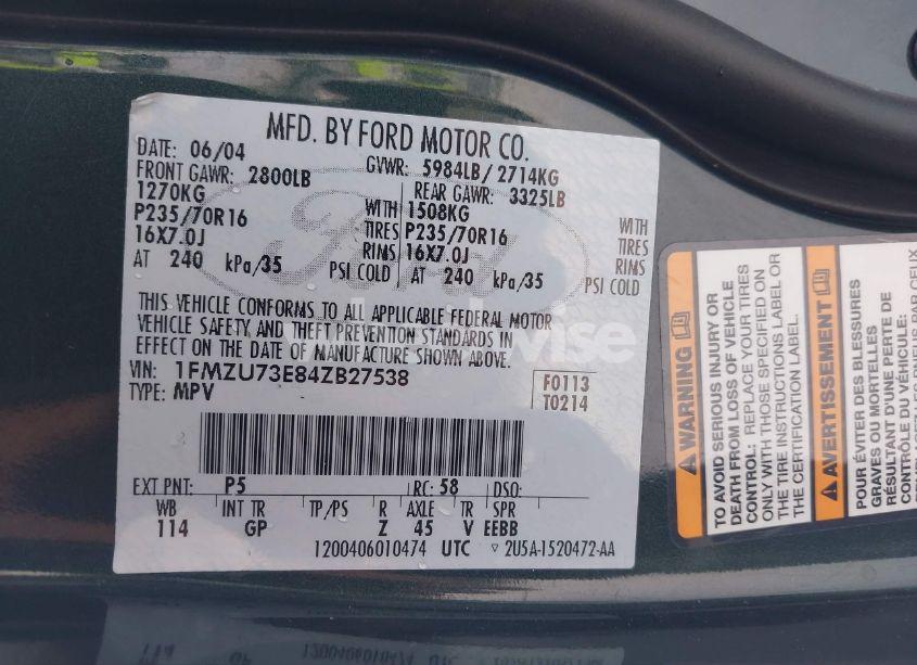 Photo 9 of 2004 Ford Explorer NBX/XLT (VIN 1FMZU73E84ZB27538)