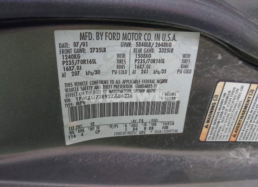 Photo 9 of 2002 Ford Explorer XLT (VIN 1FMZU73E92ZA86236)