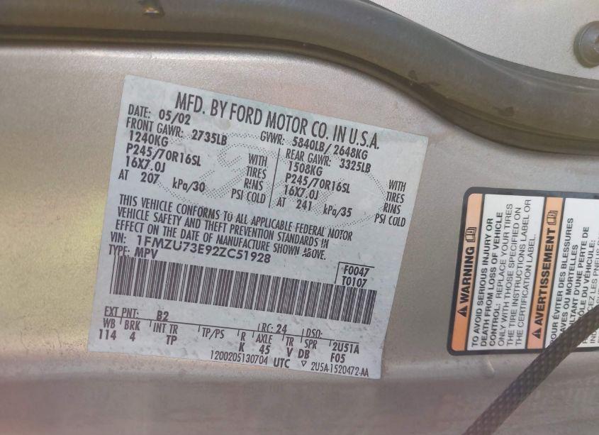 Photo 9 of 2002 Ford Explorer XLT (VIN 1FMZU73E92ZC51928)