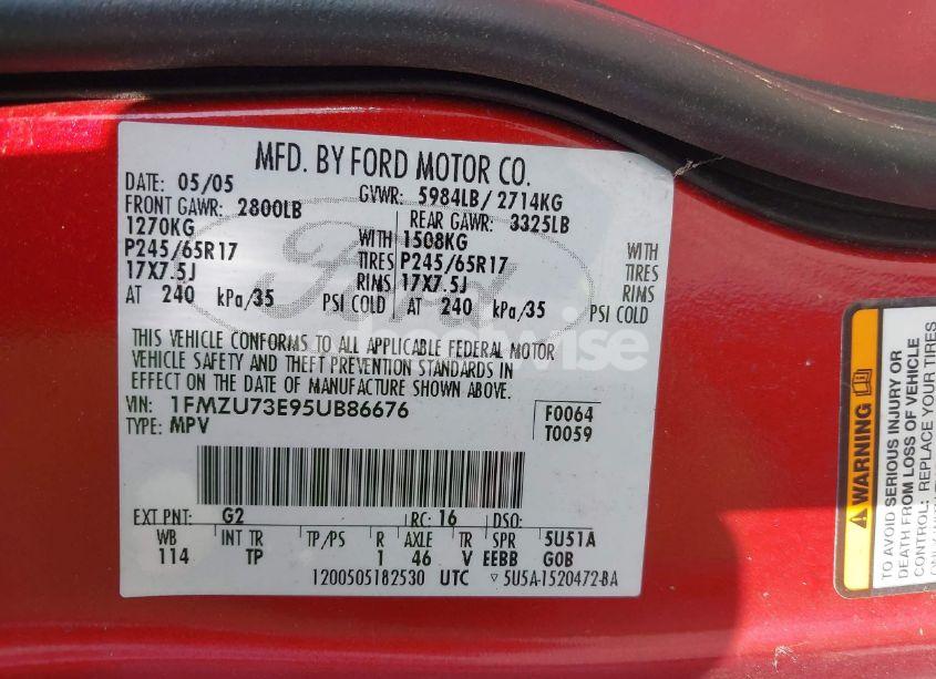 Photo 9 of 2005 Ford Explorer XLT/XLT SPORT (VIN 1FMZU73E95UB86676)