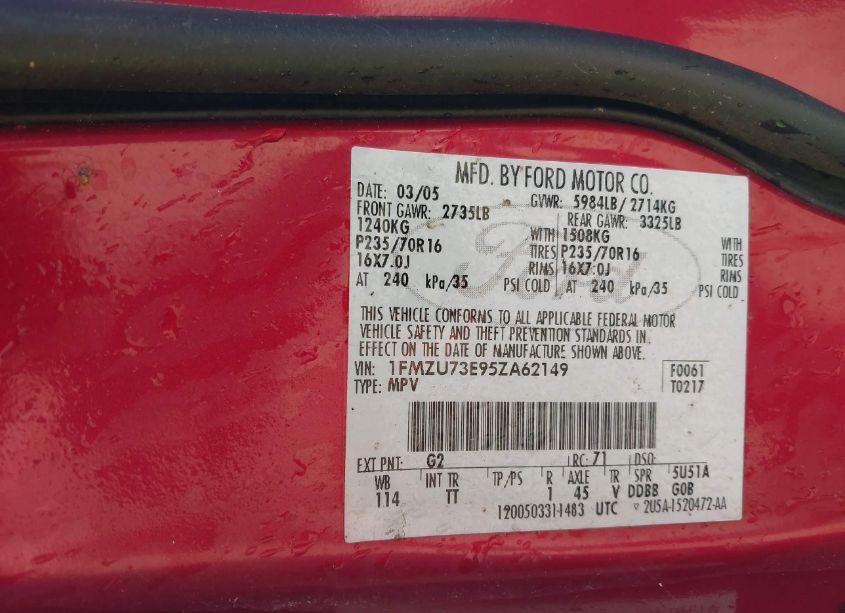 Photo 9 of 2005 Ford Explorer XLT/XLT SPORT (VIN 1FMZU73E95ZA62149)