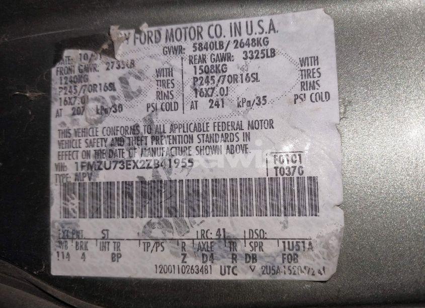 Photo 9 of 2002 Ford Explorer XLT (VIN 1FMZU73EX2ZB41955)