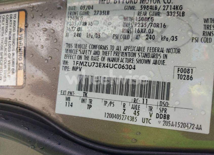 Photo 9 of 2004 Ford Explorer NBX/XLT (VIN 1FMZU73EX4UC06304)