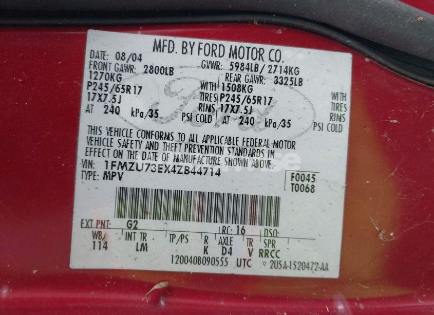 Photo 9 of 2004 Ford Explorer NBX/XLT (VIN 1FMZU73EX4ZB44714)