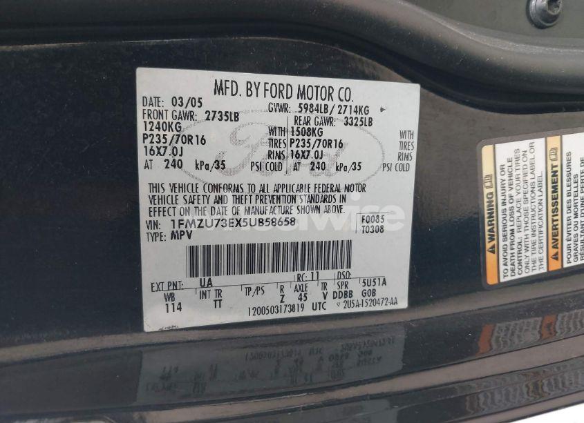 Photo 9 of 2005 Ford Explorer XLT/XLT SPORT (VIN 1FMZU73EX5UB58658)