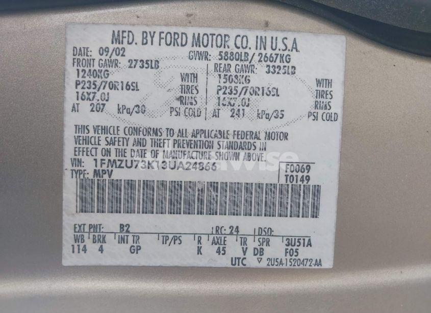 Photo 9 of 2003 Ford Explorer NBX/XLT (VIN 1FMZU73K13UA24866)