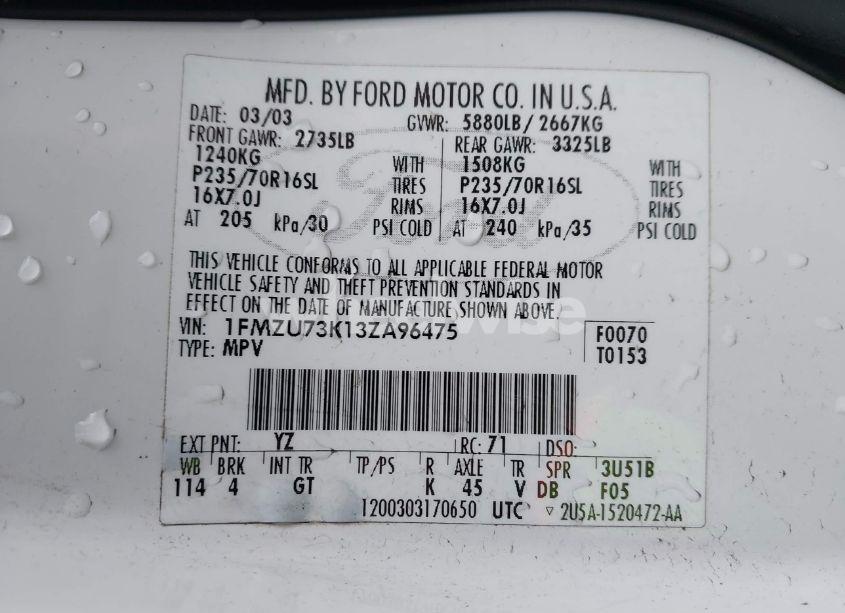 Photo 9 of 2003 Ford Explorer (VIN 1FMZU73K13ZA96475)