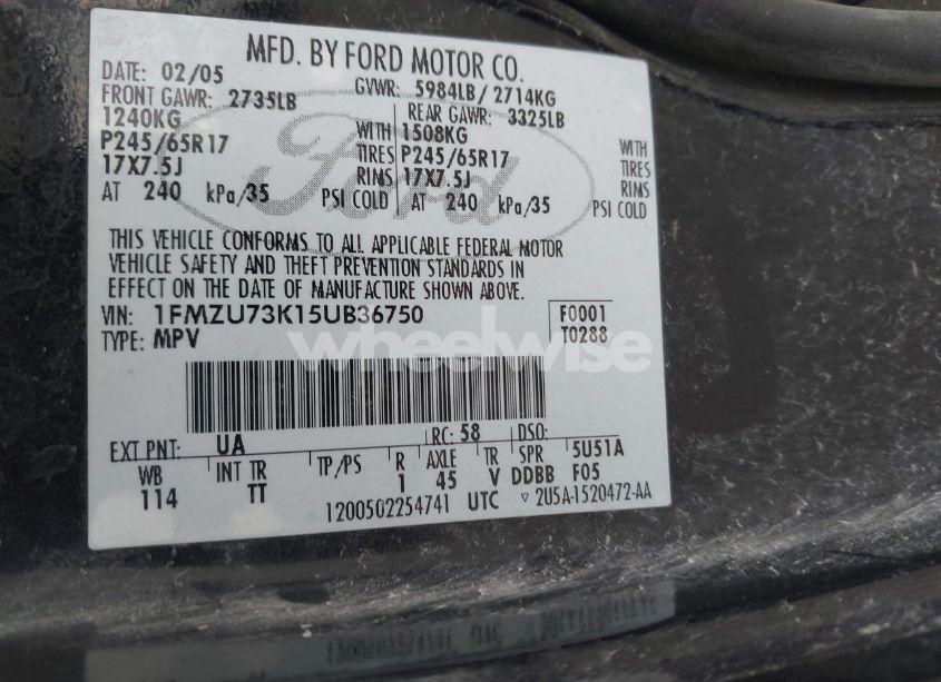 Photo 9 of 2005 Ford Explorer XLT/XLT SPORT (VIN 1FMZU73K15UB36750)