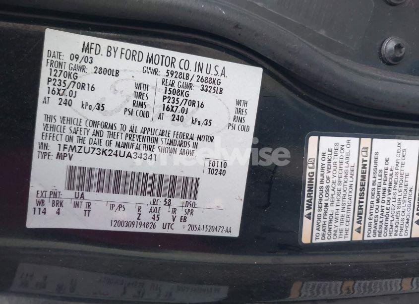 Photo 9 of 2004 Ford Explorer NBX/XLT (VIN 1FMZU73K24UA34341)