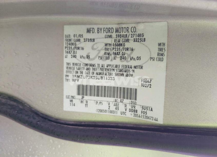 Photo 9 of 2005 Ford Explorer XLT/XLT SPORT (VIN 1FMZU73K35UB11333)