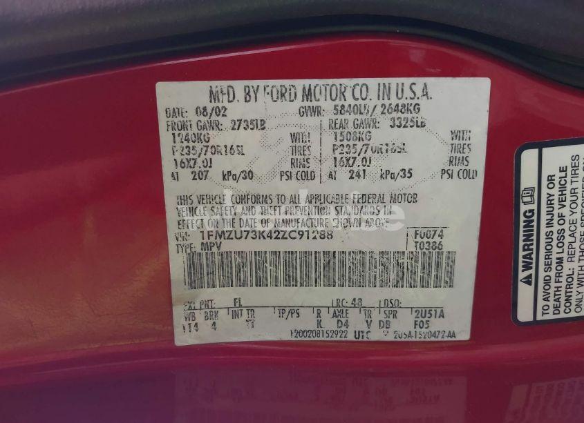 Photo 9 of 2002 Ford Explorer XLT (VIN 1FMZU73K42ZC91288)