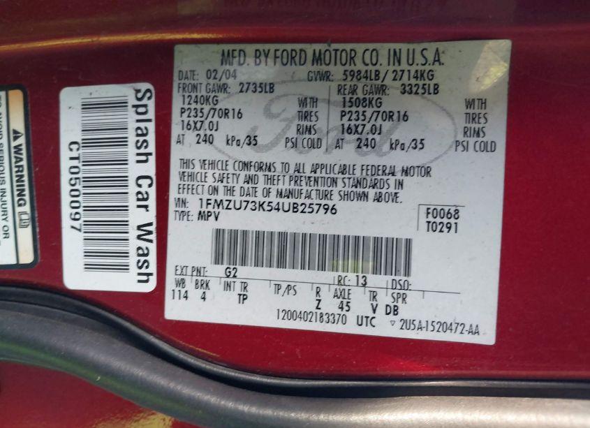 Photo 9 of 2004 Ford Explorer NBX/XLT (VIN 1FMZU73K54UB25796)