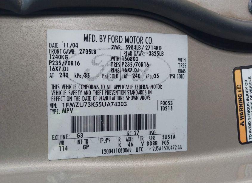 Photo 9 of 2005 Ford Explorer XLT/XLT SPORT (VIN 1FMZU73K55UA74303)