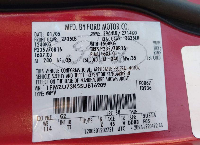 Photo 9 of 2005 Ford Explorer XLT/XLT SPORT (VIN 1FMZU73K55UB16209)