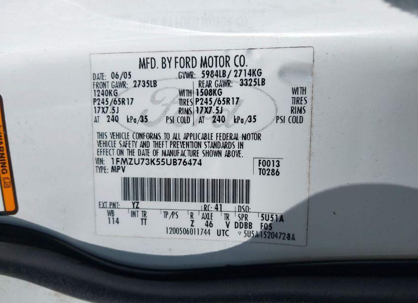 Photo 9 of 2005 Ford Explorer XLT/XLT SPORT (VIN 1FMZU73K55UB76474)