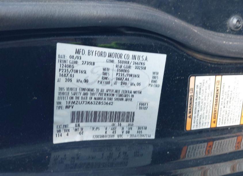 Photo 9 of 2003 Ford Explorer XLT/XLT SPORT/NBX (VIN 1FMZU73K63ZB53642)