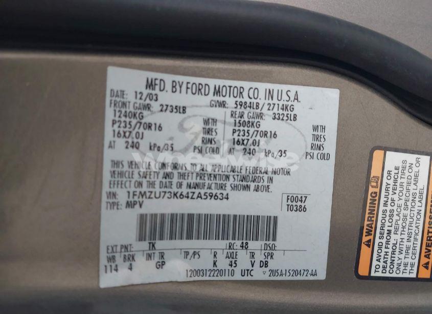 Photo 9 of 2004 Ford Explorer NBX/XLT (VIN 1FMZU73K64ZA59634)